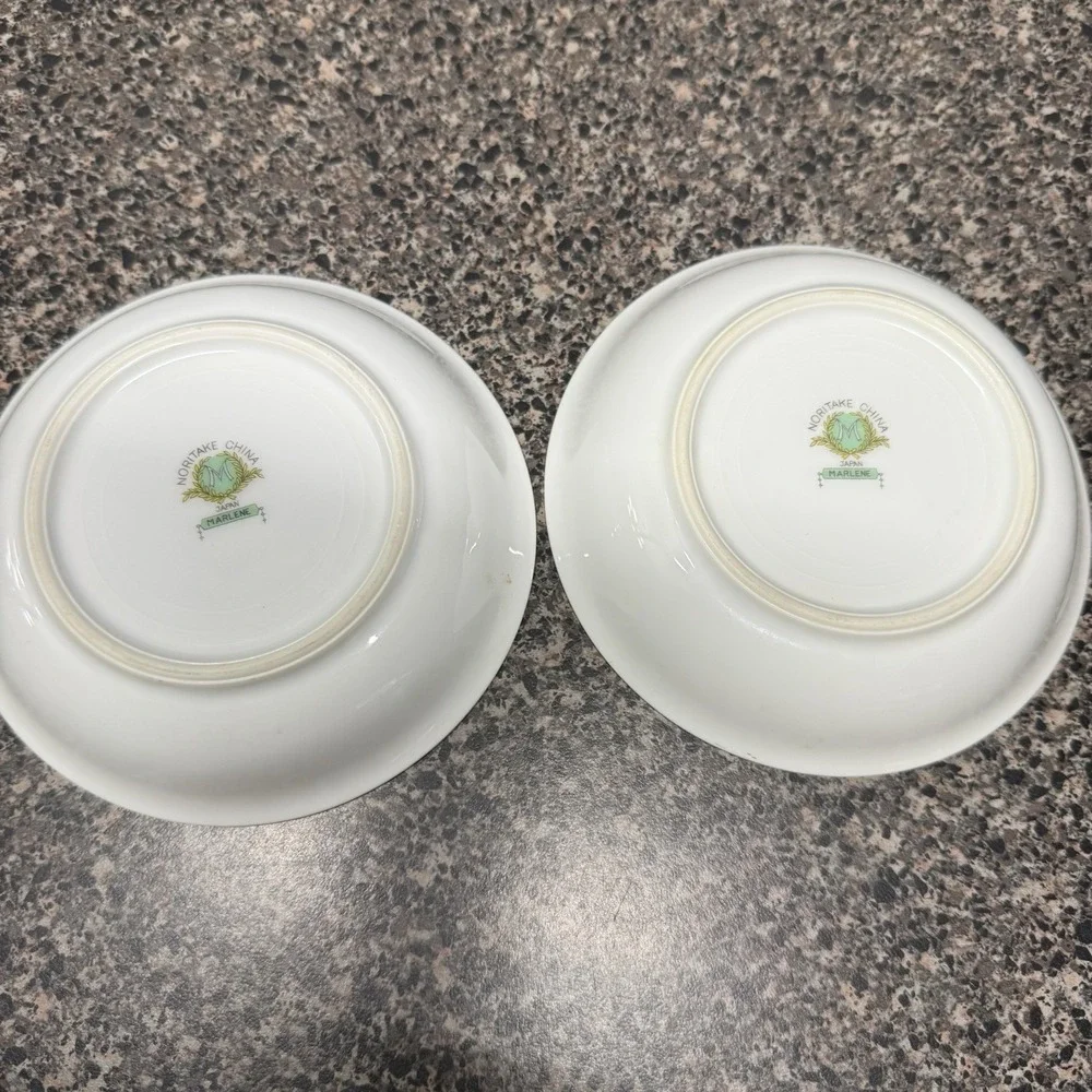 1930s Noritake Marlene Green Fruit Bowls Set of 2 Floral Gold  Vintage